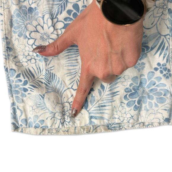 Beau Dawson Blue White Floral Linen Blend Wide Leg Tie Front Pants size L 10-12 - Picture 6 of 12